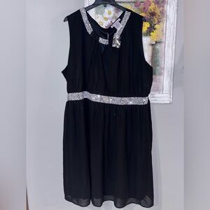 Roman’s NEW Black Embellished Bling Waist Swing Stretch Dress Sz 32W/3XL Lined